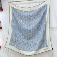 Dior Unisex Miss Dior Allover 90 Square Scarf White and Pale Blue Silk Twill (1)