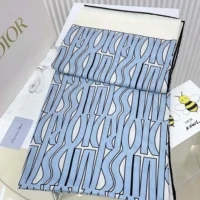 Dior Unisex Miss Dior Allover 90 Square Scarf White and Pale Blue Silk Twill (1)