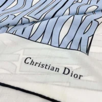 Dior Unisex Miss Dior Allover 90 Square Scarf White and Pale Blue Silk Twill (1)