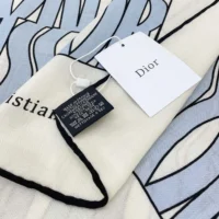 Dior Unisex Miss Dior Allover 90 Square Scarf White and Pale Blue Silk Twill (1)