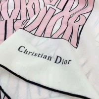 Dior Unisex Miss Dior Allover 90 Square Scarf White and Pale Pink Silk Twill (1)