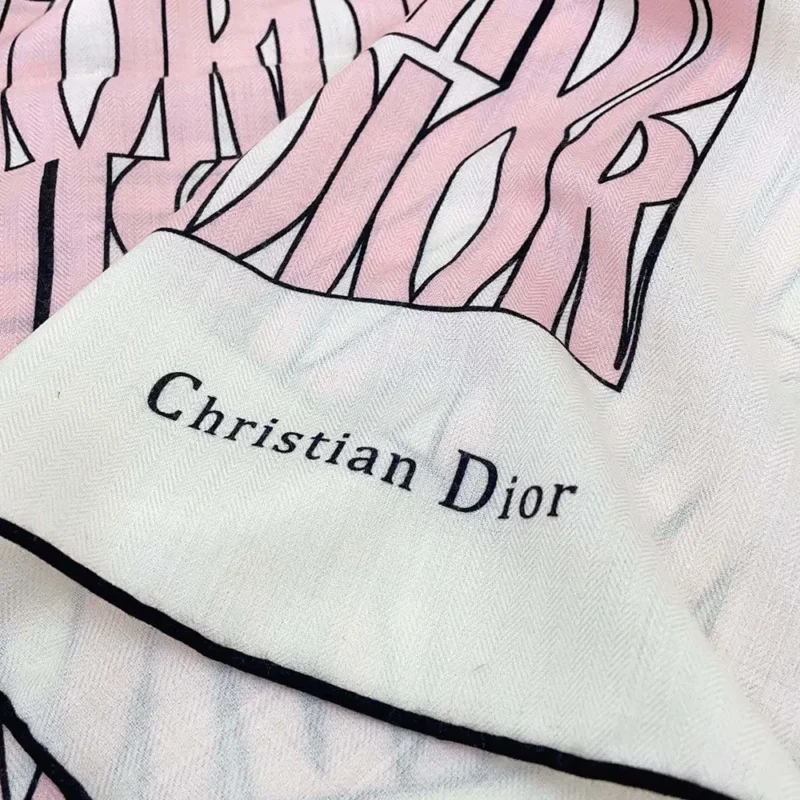 Dior Unisex Miss Dior Allover 90 Square Scarf White and Pale Pink Silk Twill