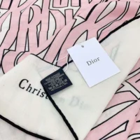 Dior Unisex Miss Dior Allover 90 Square Scarf White and Pale Pink Silk Twill (1)