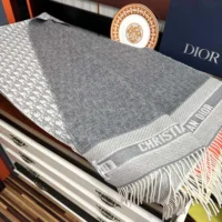 Dior Unisex Oblique Scarf Ecru and Gray Cashmere (1)