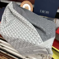 Dior Unisex Oblique Scarf Ecru and Gray Cashmere (1)