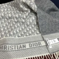 Dior Unisex Oblique Scarf Ecru and Gray Cashmere (1)