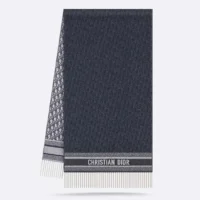 Dior Unisex Oblique Scarf Ecru and Navy Blue Cashmere (1)