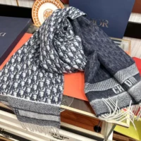 Dior Unisex Oblique Scarf Ecru and Navy Blue Cashmere (1)