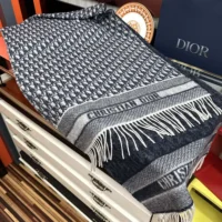 Dior Unisex Oblique Scarf Ecru and Navy Blue Cashmere (1)