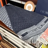 Dior Unisex Oblique Scarf Ecru and Navy Blue Cashmere (1)