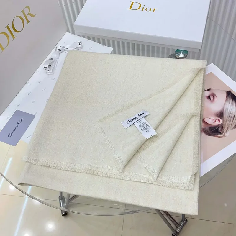 Dior Unisex Oblique Shawl White Wool Silk and Cashmere