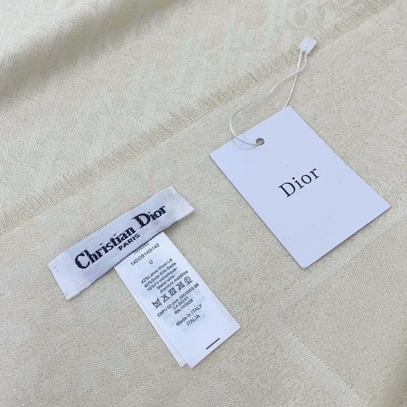 Dior Unisex Oblique Shawl White Wool Silk and Cashmere