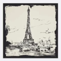 Dior Unisex Paris 90 Square Scarf Ecru and Black Silk Twill