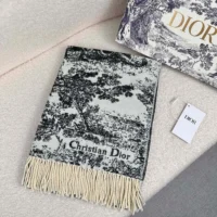 Dior Unisex Toile de Jouy Sauvage Scarf Navy Blue Cashmere and Wool (1)