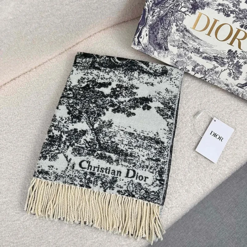 Dior Unisex Toile de Jouy Sauvage Scarf Navy Blue Cashmere and Wool