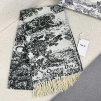 Dior Unisex Toile de Jouy Sauvage Scarf Navy Blue Cashmere and Wool (1)