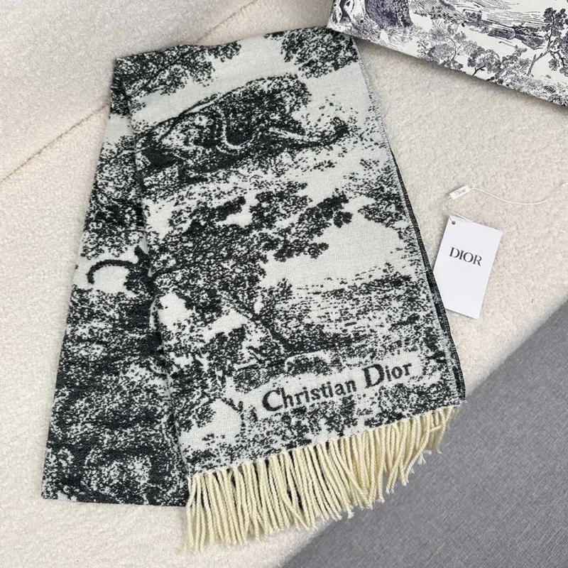 Dior Unisex Toile de Jouy Sauvage Scarf Navy Blue Cashmere and Wool