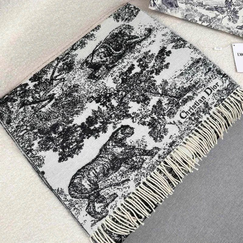 Dior Unisex Toile de Jouy Sauvage Scarf Navy Blue Cashmere and Wool