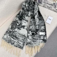 Dior Unisex Toile de Jouy Sauvage Scarf Navy Blue Cashmere and Wool (1)