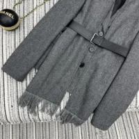 Dior Women Belted Jacket with Removable Scarf Gray Virgin Wool Tweed (1)