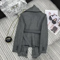 Dior Women Belted Jacket with Removable Scarf Gray Virgin Wool Tweed (1)