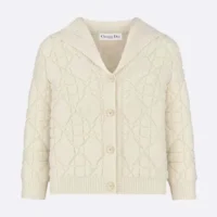 Dior Women Cannage Cardigan Ecru Blended Wool and Cashmere Textured Knit