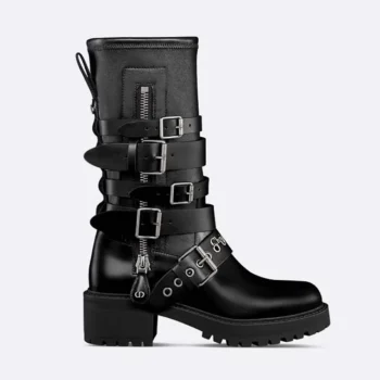 Dior Women D-Fight Ankle Boot Black Calfskin and Leather-Effect Stretch Material