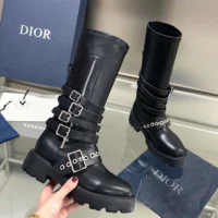 Dior Women D-Fight Ankle Boot Black Calfskin and Leather-Effect Stretch Material (1)