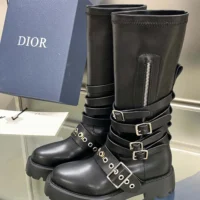 Dior Women D-Fight Ankle Boot Black Calfskin and Leather-Effect Stretch Material (1)