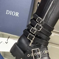 Dior Women D-Fight Ankle Boot Black Calfskin and Leather-Effect Stretch Material (1)