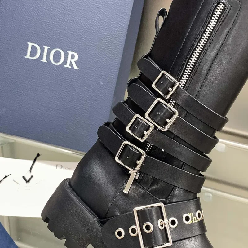 Dior Women D-Fight Ankle Boot Black Calfskin and Leather-Effect Stretch Material