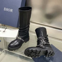 Dior Women D-Fight Ankle Boot Black Calfskin and Leather-Effect Stretch Material (1)