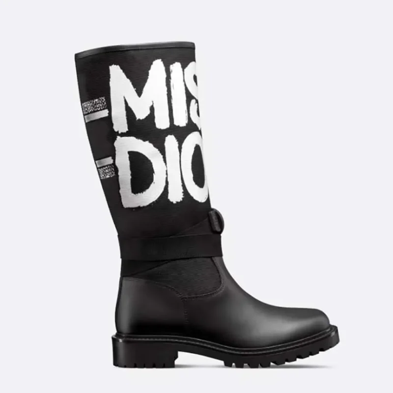 Dior Women D-Major Boot Black Technical Fabric with White Miss Dior Graffiti Print