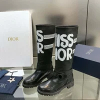 Dior Women D-Major Boot Black Technical Fabric with White Miss Dior Graffiti Print (1)