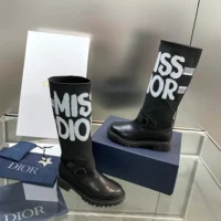 Dior Women D-Major Boot Black Technical Fabric with White Miss Dior Graffiti Print (1)