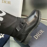 Dior Women D-Major Boot Black Technical Fabric with White Miss Dior Graffiti Print (1)