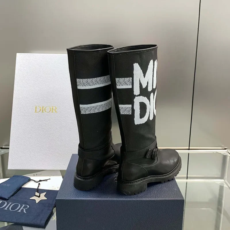 Dior Women D-Major Boot Black Technical Fabric with White Miss Dior Graffiti Print