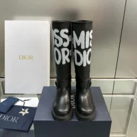 Dior Women D-Major Boot Black Technical Fabric with White Miss Dior Graffiti Print (1)