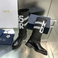 Dior Women D-Major Boot Black Technical Fabric with White Miss Dior Graffiti Print (1)