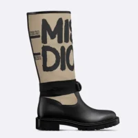 Dior Women D-Major Boot Warm Taupe Technical Canvas with Black Miss Dior Graffiti Print (1)