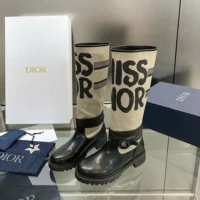 Dior Women D-Major Boot Warm Taupe Technical Canvas with Black Miss Dior Graffiti Print (1)