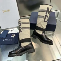 Dior Women D-Major Boot Warm Taupe Technical Canvas with Black Miss Dior Graffiti Print (1)