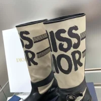 Dior Women D-Major Boot Warm Taupe Technical Canvas with Black Miss Dior Graffiti Print (1)