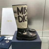 Dior Women D-Major Boot Warm Taupe Technical Canvas with Black Miss Dior Graffiti Print (1)