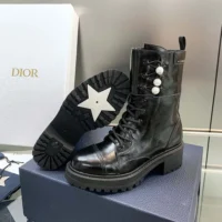 Dior Women D-Strike Ankle Boot Black Matte Calfskin and White Resin Pearls (1)