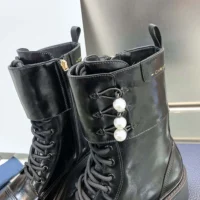 Dior Women D-Strike Ankle Boot Black Matte Calfskin and White Resin Pearls (1)