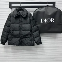 Dior Women DiorAlps Belted Puffer Jacket Black Quilted Technical Taffeta Jacquard (1)