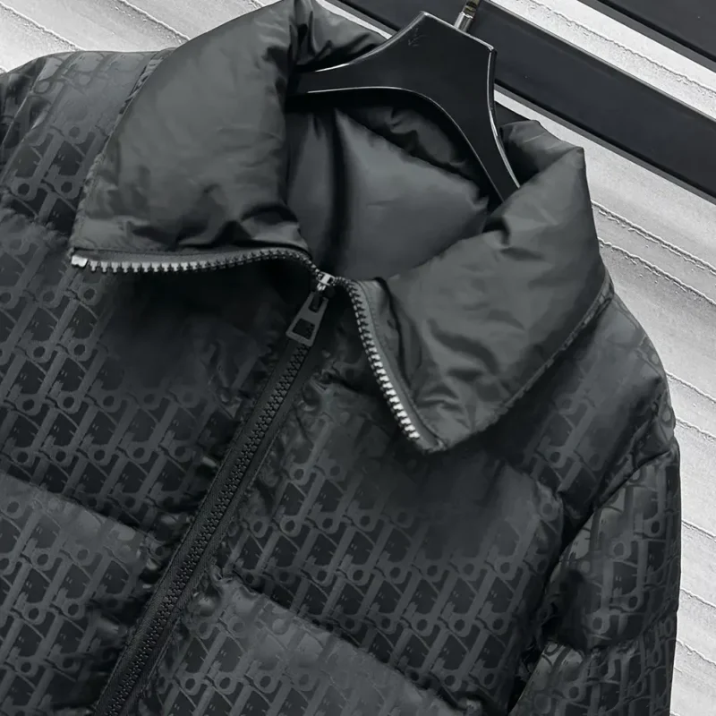 DiorAlps Belted Puffer Jacket Black Quilted Technical Taffeta Jacquard