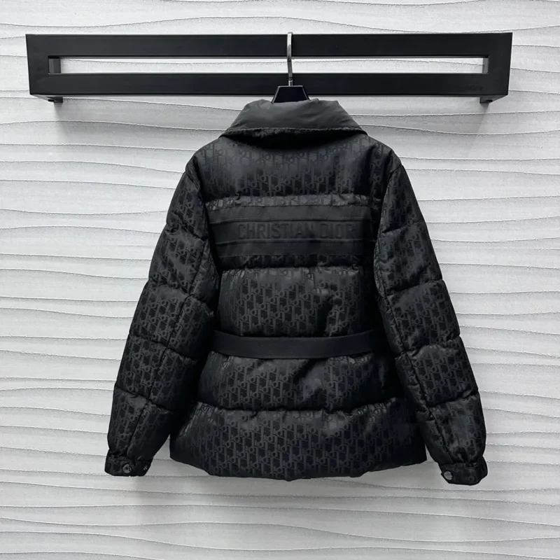 DiorAlps Belted Puffer Jacket Black Quilted Technical Taffeta Jacquard