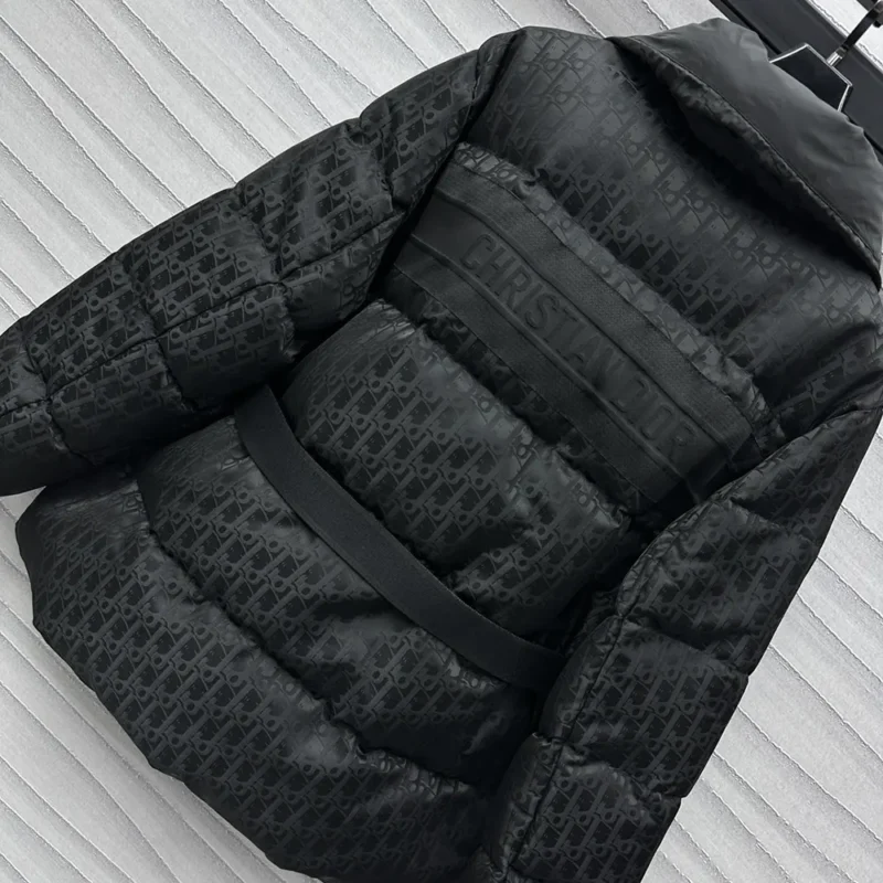 DiorAlps Belted Puffer Jacket Black Quilted Technical Taffeta Jacquard